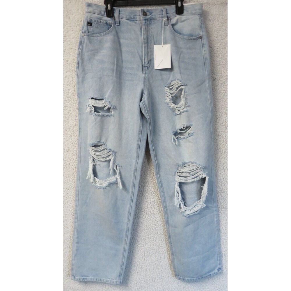 Womens KanCan Jeans Size 15/31 Light Wash Distressed High Rise‎ Cotton New Blue